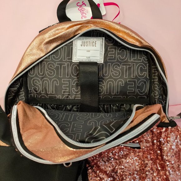 Justice Girl Backpack Gold Sequin with lunch bag and pencil case NWT - Picture 3 of 3